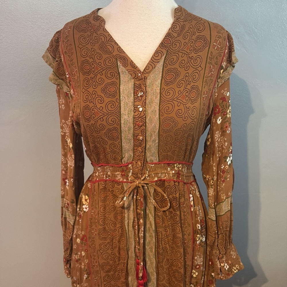 Tulle & Batiste Grace Maxi Dress Button Front Elastic Waist Terracotta Small - Picture 4 of 13